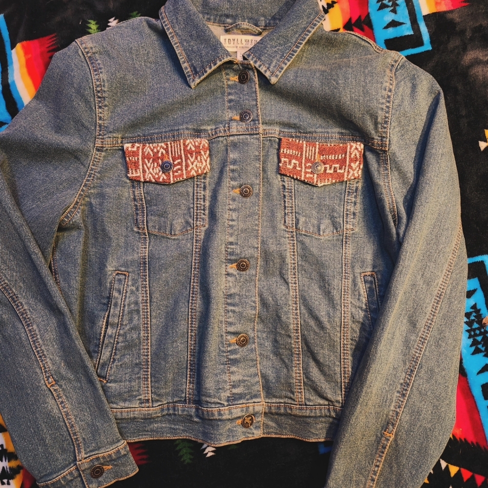 Western aztec beaded jean jacket womens